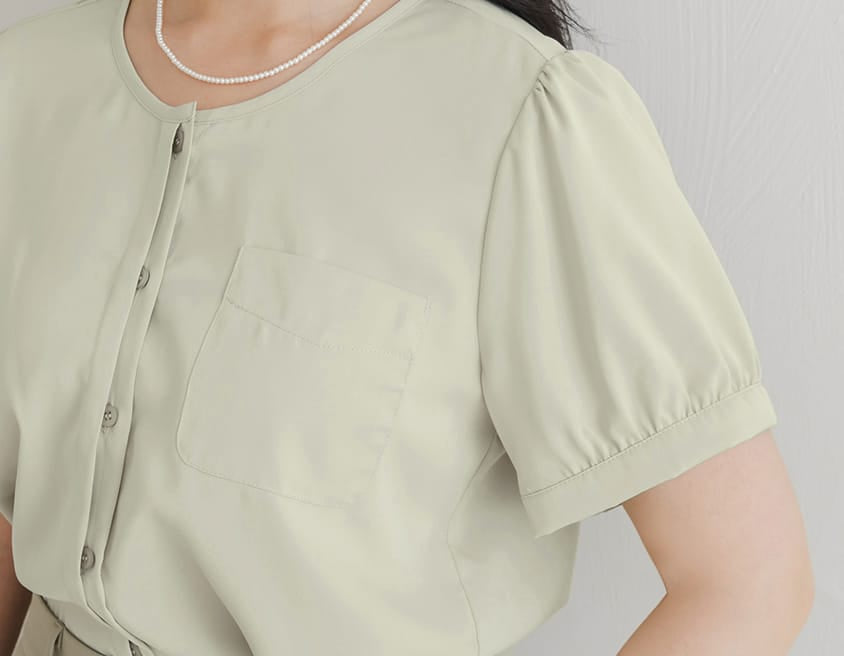 MISS. Minimalist Double Placket Pocket Plus Size Blouse