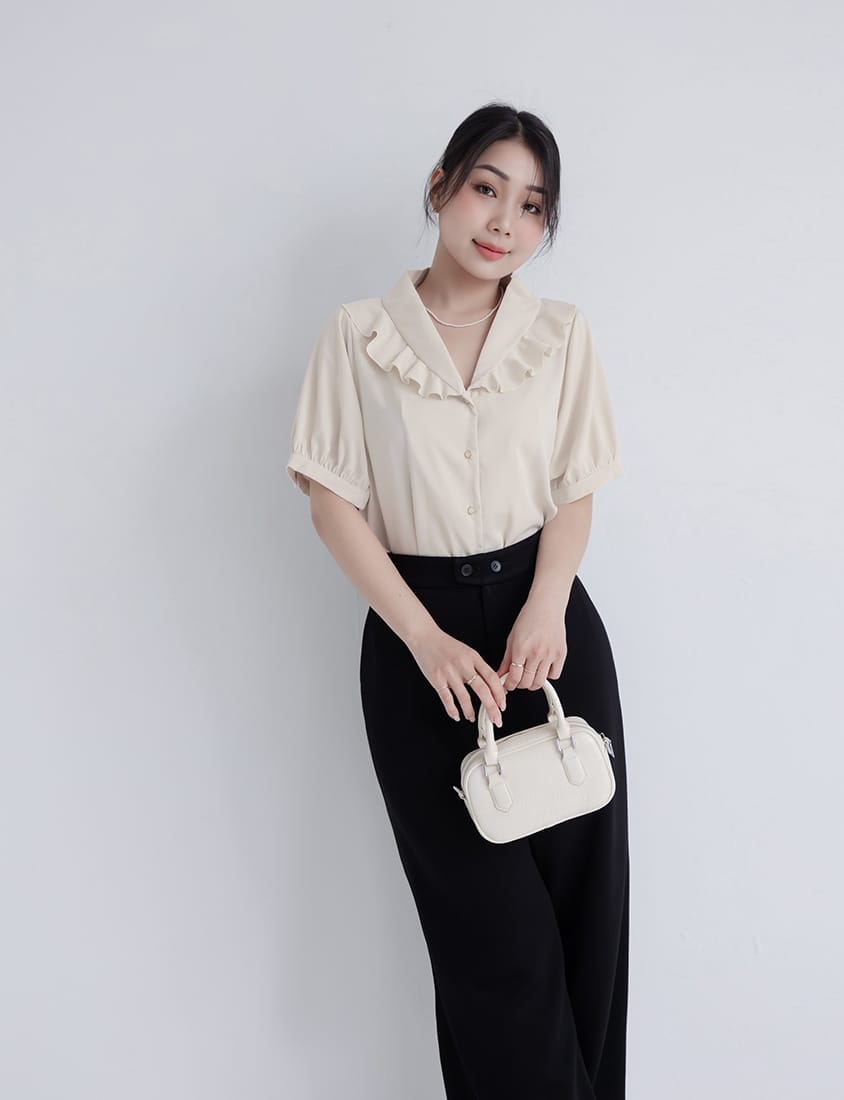 MISS. Korean-Style V-Neck Big Ruffled Puff Sleeve Plus Size Blouse