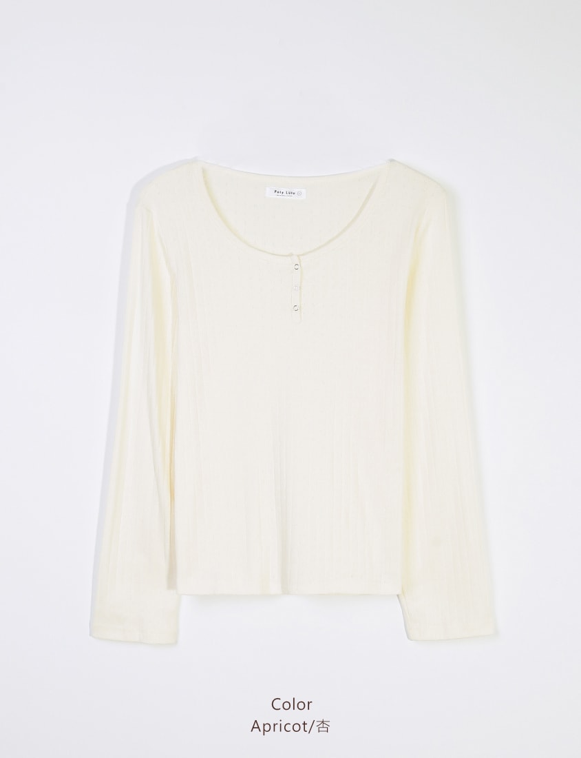 Jacquard Ribbed Button-Front Plus Size Crewneck Top