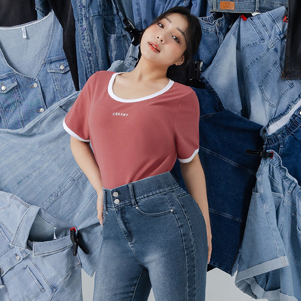 CREAMY Embroidered Color-Block Plus Size Tee