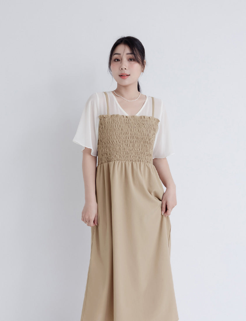 MISS. Faux Two-Piece Sheer Elastic Strap Plus Size Dress