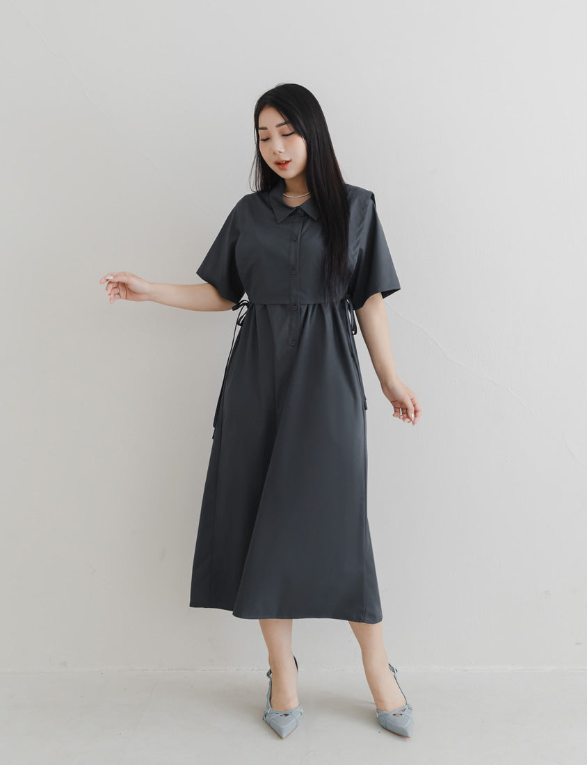 MISS. Japanese Style Layered Side Tie Shirt Dress