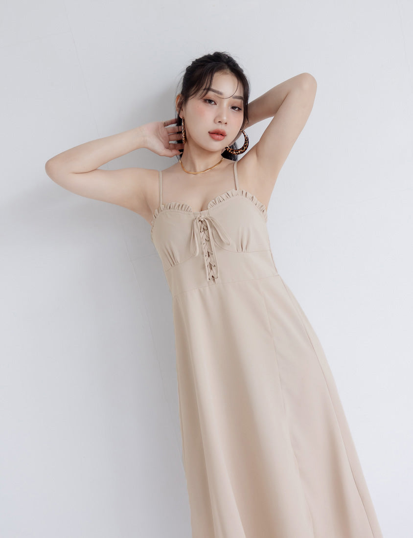 MUA! Ruffle Corset Front Slit Plus Size Maxi Dress