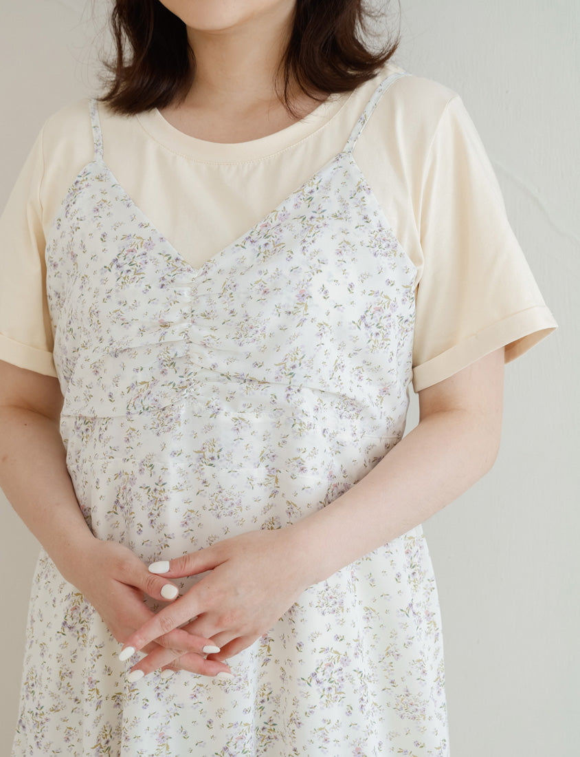 Ruched Floral Flared Hem Plus Size Cami Strap Dress