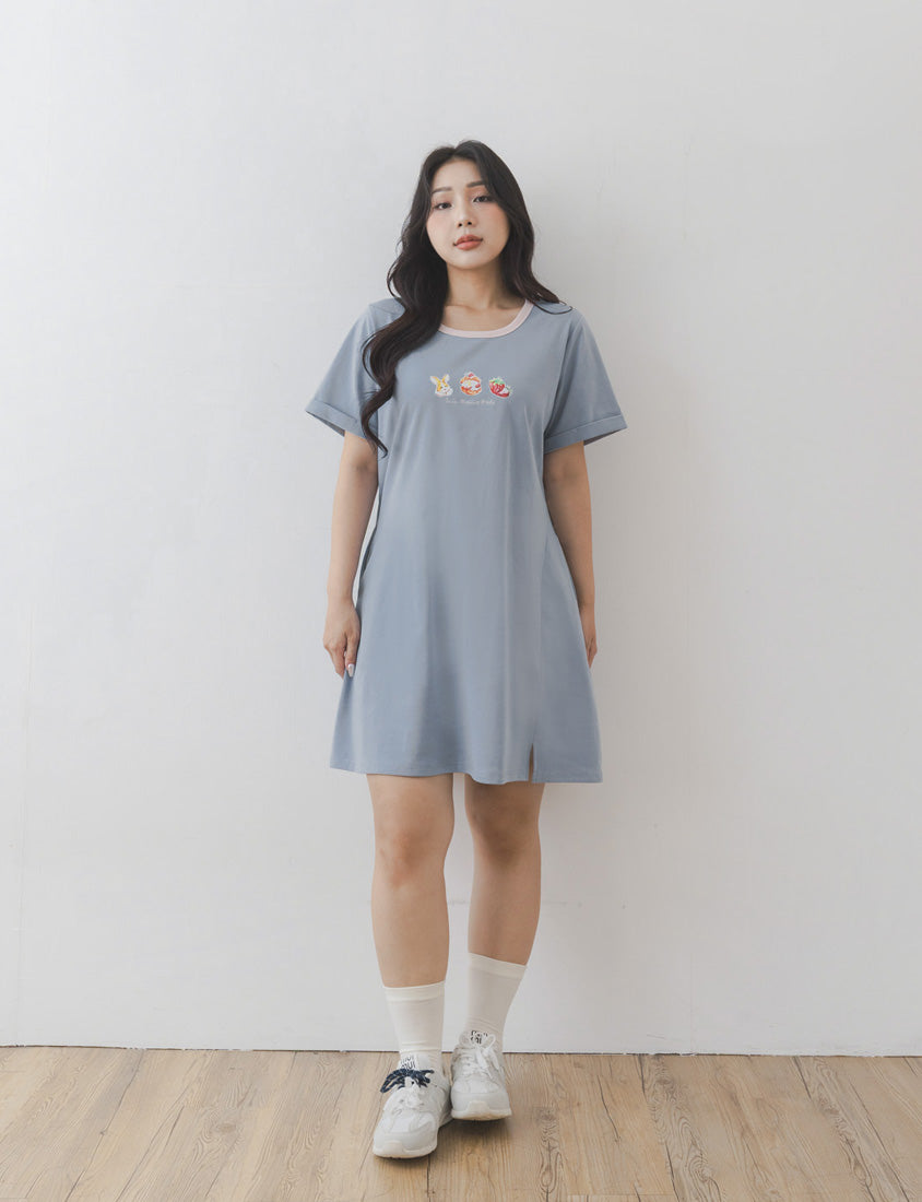 Contrast Crew Neck Hand-Drawn Print Plus Size Dress (Illustrator Collaboration)