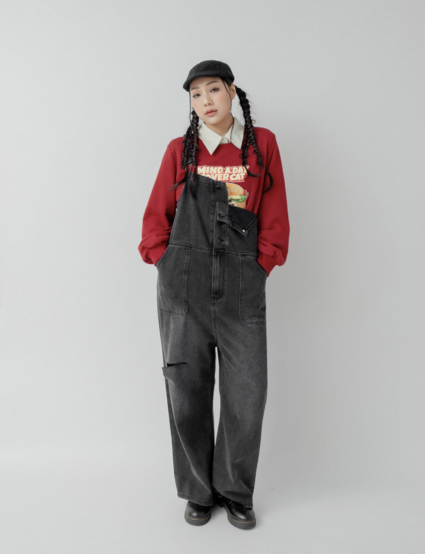 Distressed Button-Up Plus Size Denim Overalls