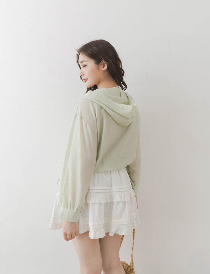 Semi-Sheer Drawstring Hem Hooded Plus Size Jacket