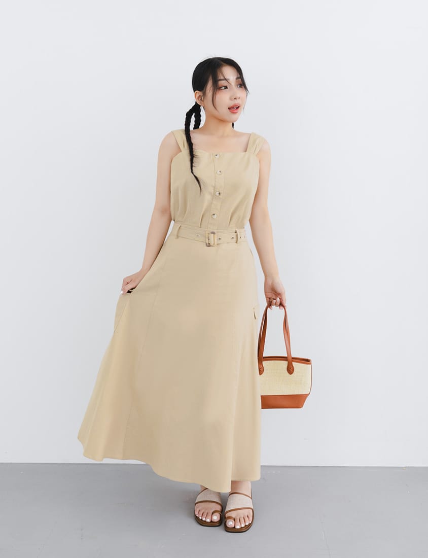 Cotton Linen Faux Button Slimming Panel Plus Size Camisole