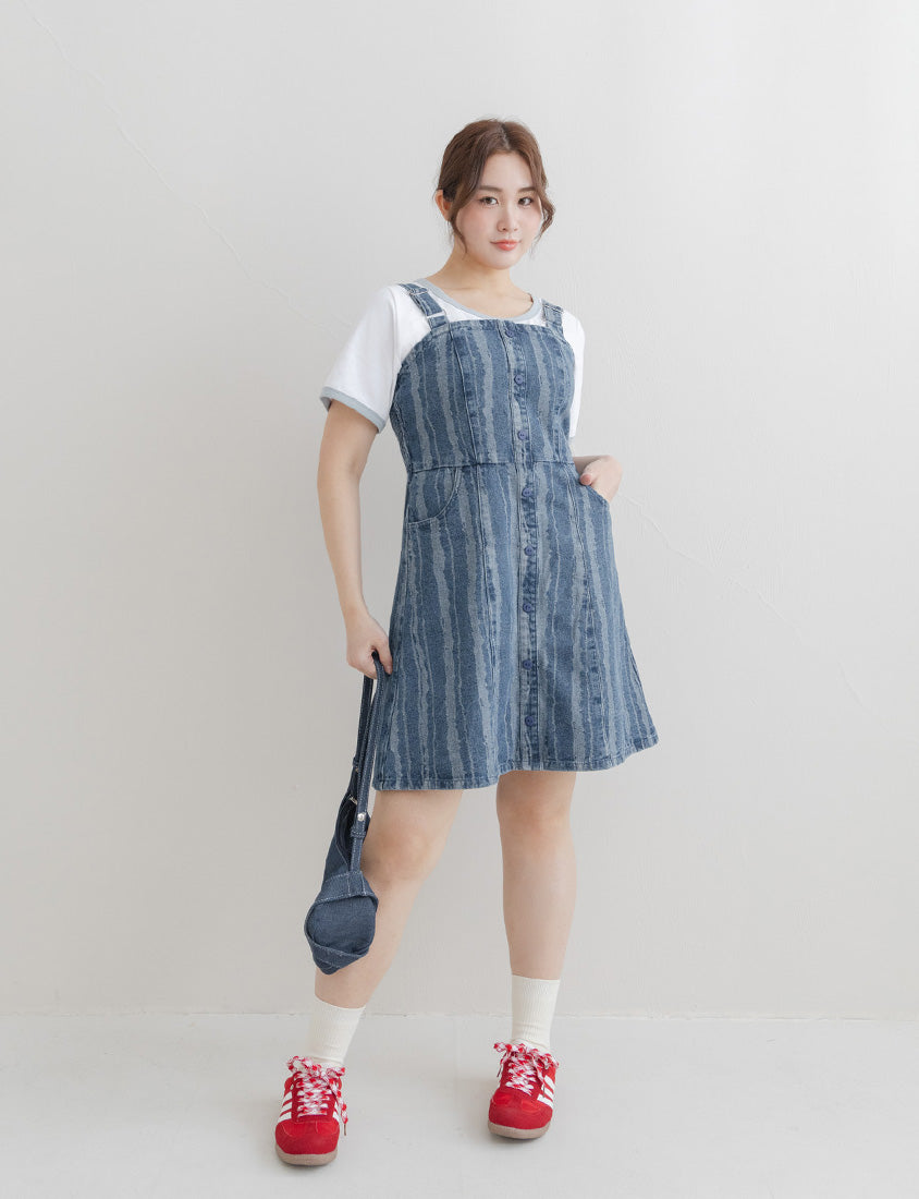 Adjustable Ruffled Plus Size Denim Overall Dress