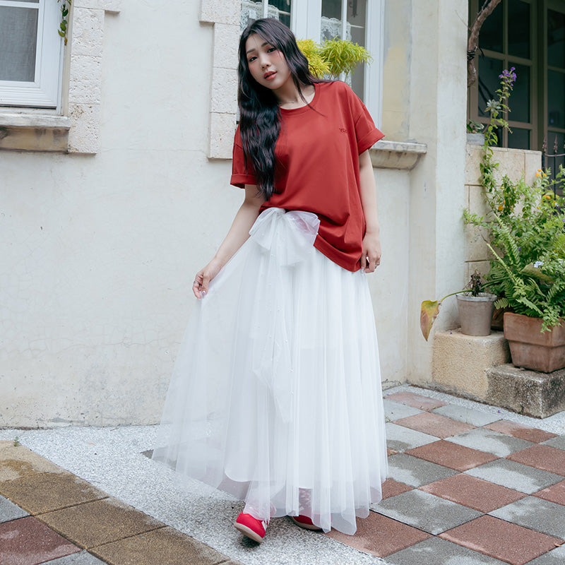 Romantic Layered Flowing Elastic Waist Plus Size Tulle Skirt