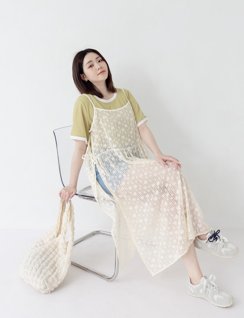 Colorblock Waffle Heart Embroidery Plus Size Top