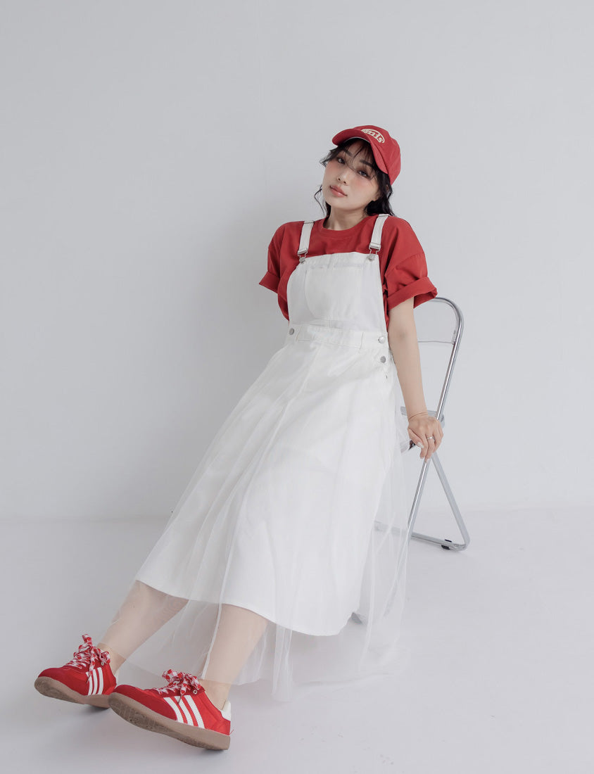 Sweet Adjustable Twill Strap Tulle Panel Plus Size Dress