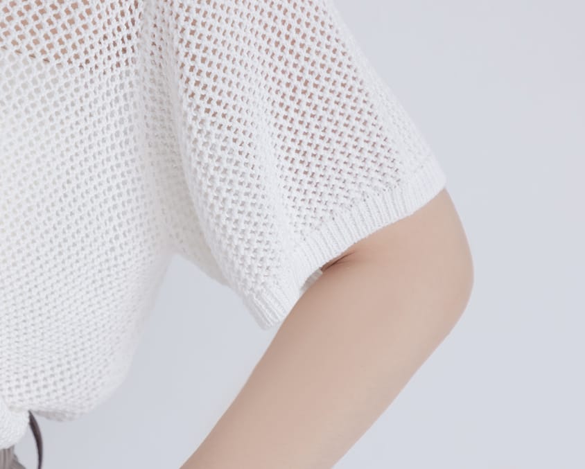 MISS. Polo Collar Knitted Hollow Plus Size Top