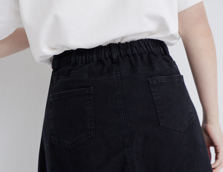 Pocket Twill Cotton Frayed Hem Plus Size Mini Skirt (With Inner Shorts)