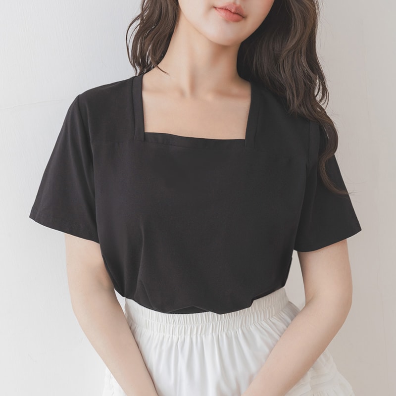 Airy Cooling Square-Neck Ice Porcelain Cotton Plus Size Tee