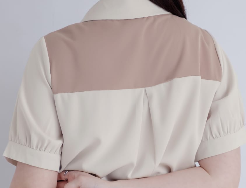 MISS. Faux Two-Piece Color-Block Bow Puff Sleeve Plus Size Blouse