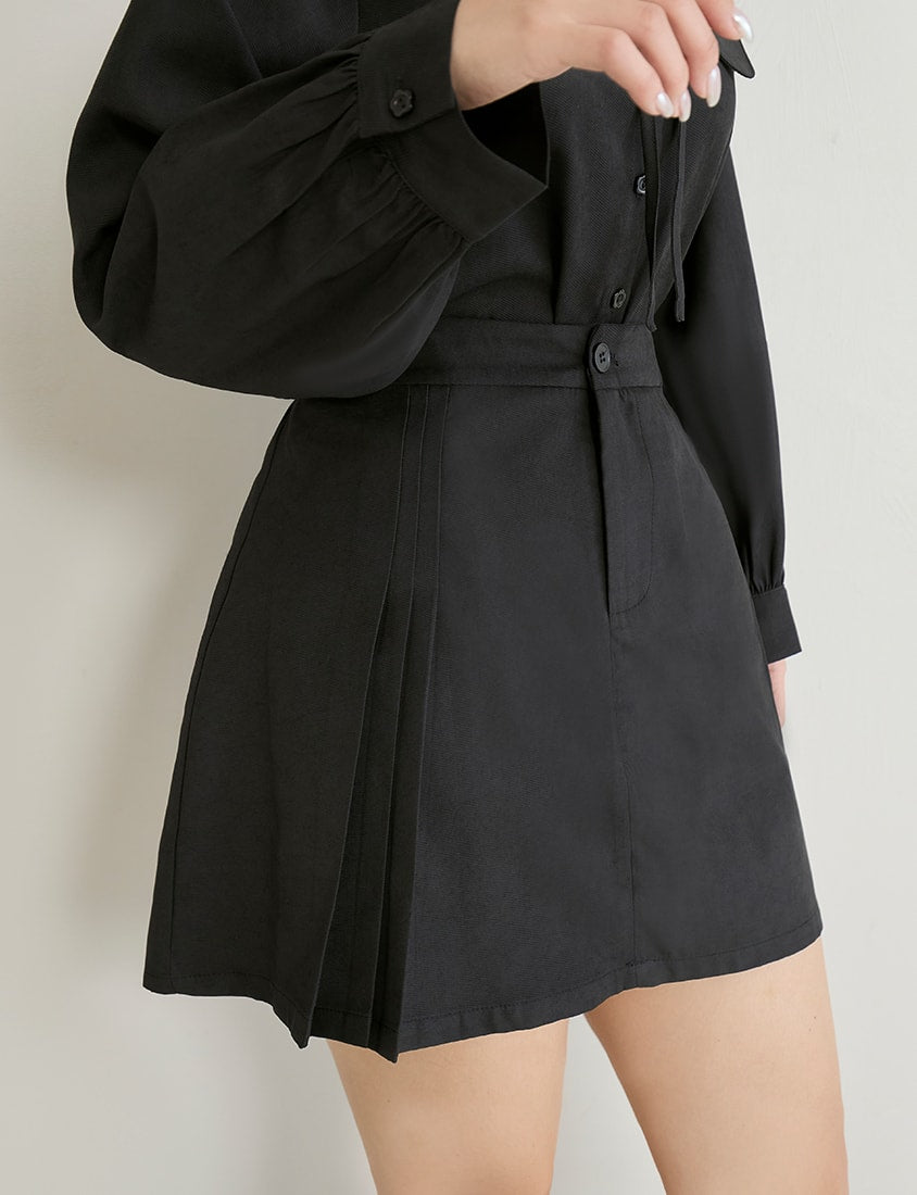 Asymmetrical Pleated Elastic Back Waist Twill Plus Size Mini Skirt