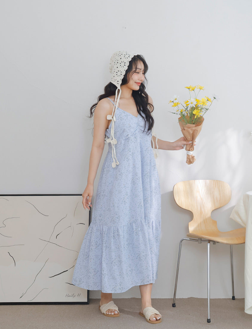 Ruched Floral Flared Hem Plus Size Cami Strap Dress