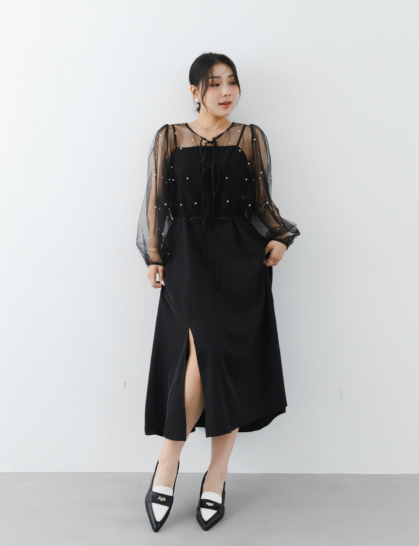 Wrinkle-Resistant Front Slit Adjustable Strap Plus Size Maxi Dress