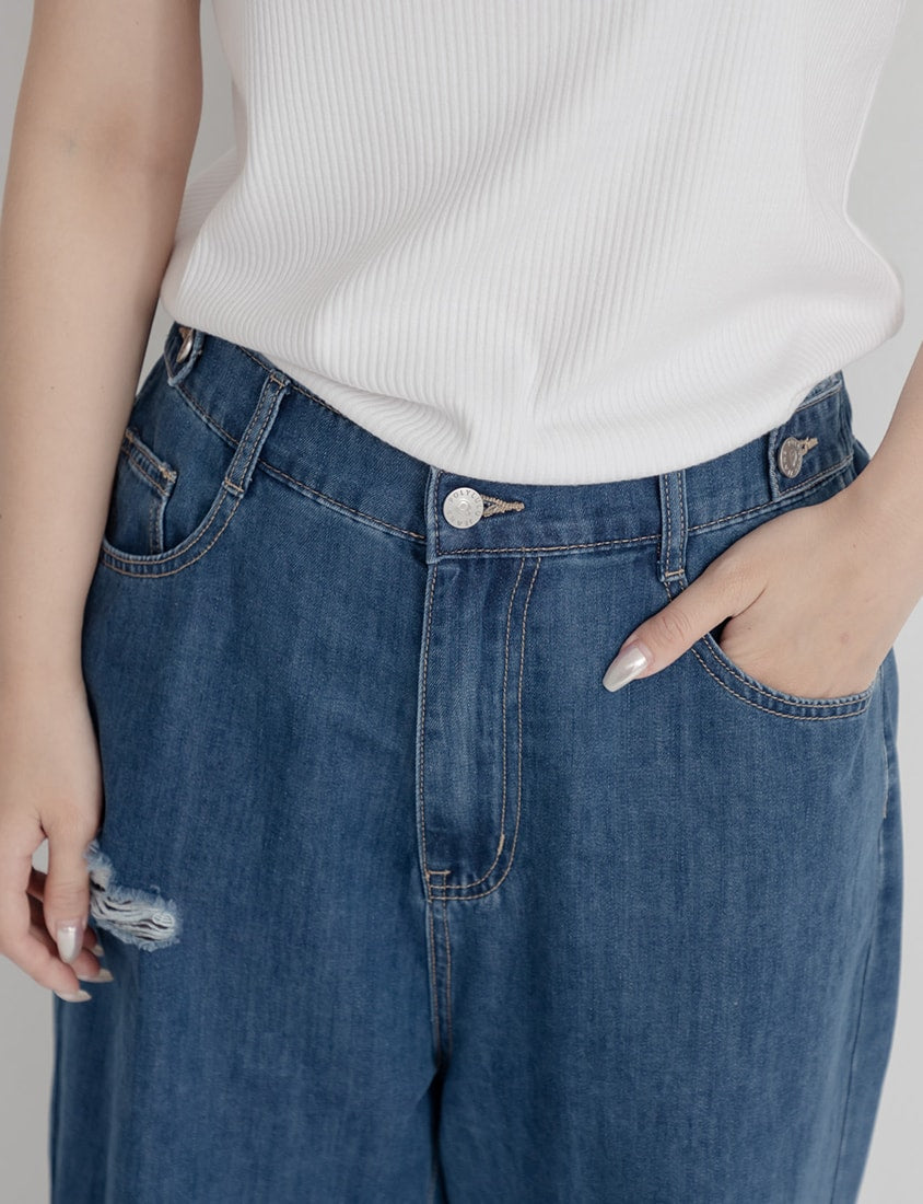 MUA! Lyocell Distressed Plus Size Wide Leg Jeans