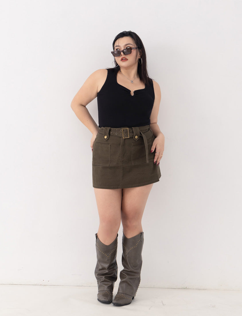 MUA! Sexy Ruched Knit Ring-Detail Plus Size Knit Cami