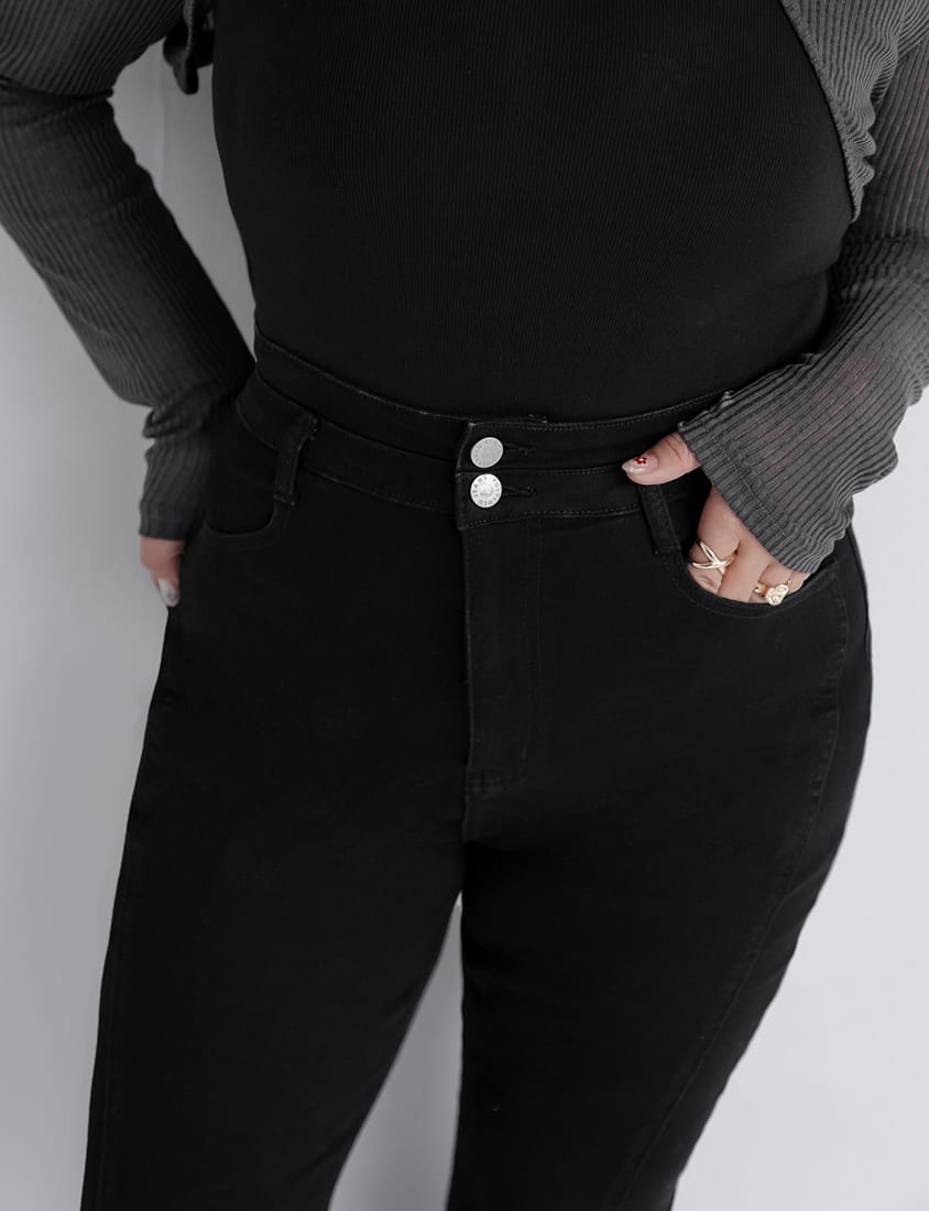 MUA! Snatched Waist Slim Fit Front Slit Plus Size Flare Jeans