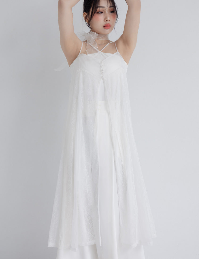 MISS. Elegant Sheer Lace Adjustable Strap Plus Size Cover Up