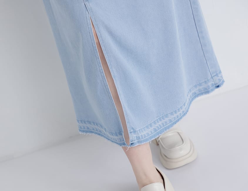 Lyocell Cooling Slit Plus Size Denim Maxi Skirt