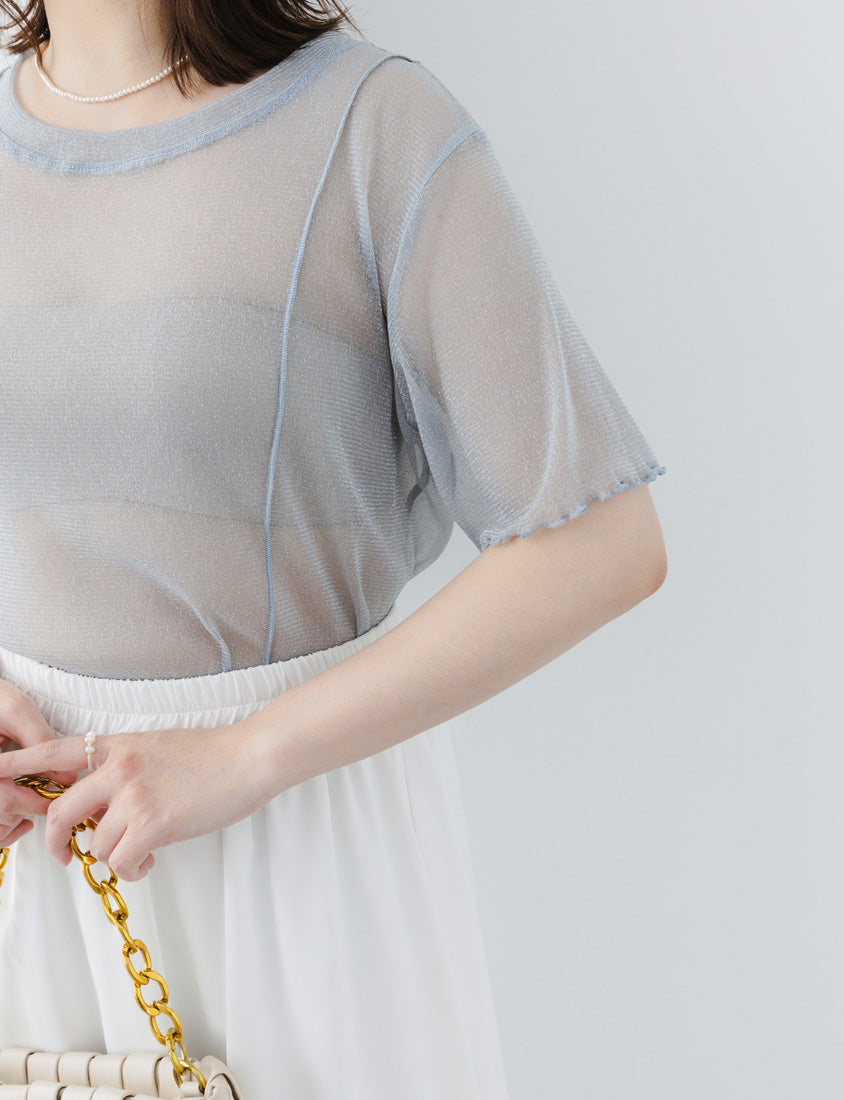 MISS. Shimmery Sheer Ruffle Trim Plus Size Top