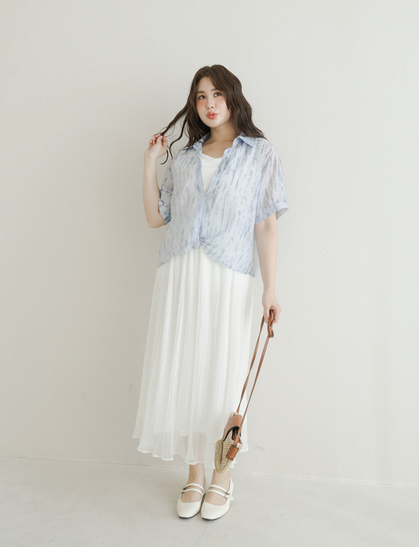 Two-Piece Tie-Dye Twisted Knot Plus Size Short Sleeve Top