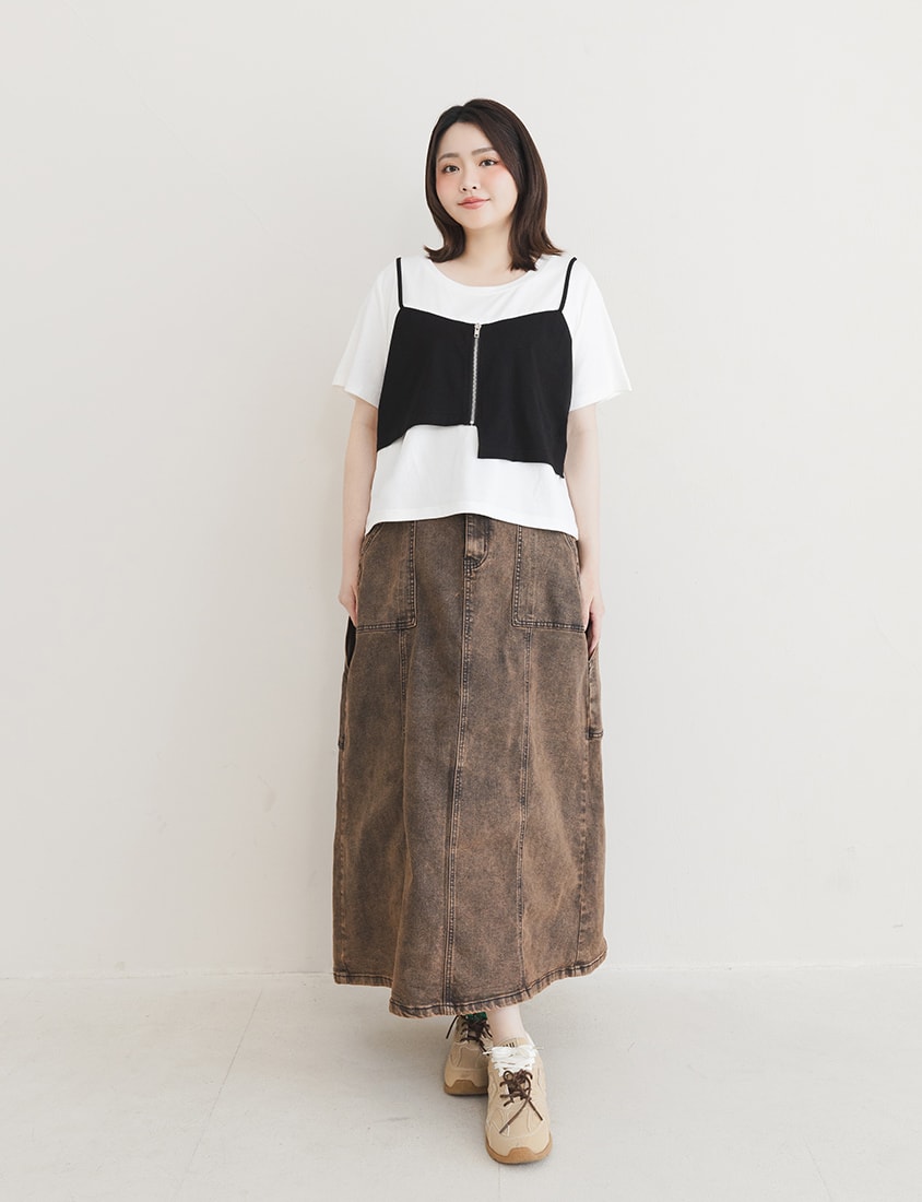 Asymmetric Front Zip Plus Size Layered Tee