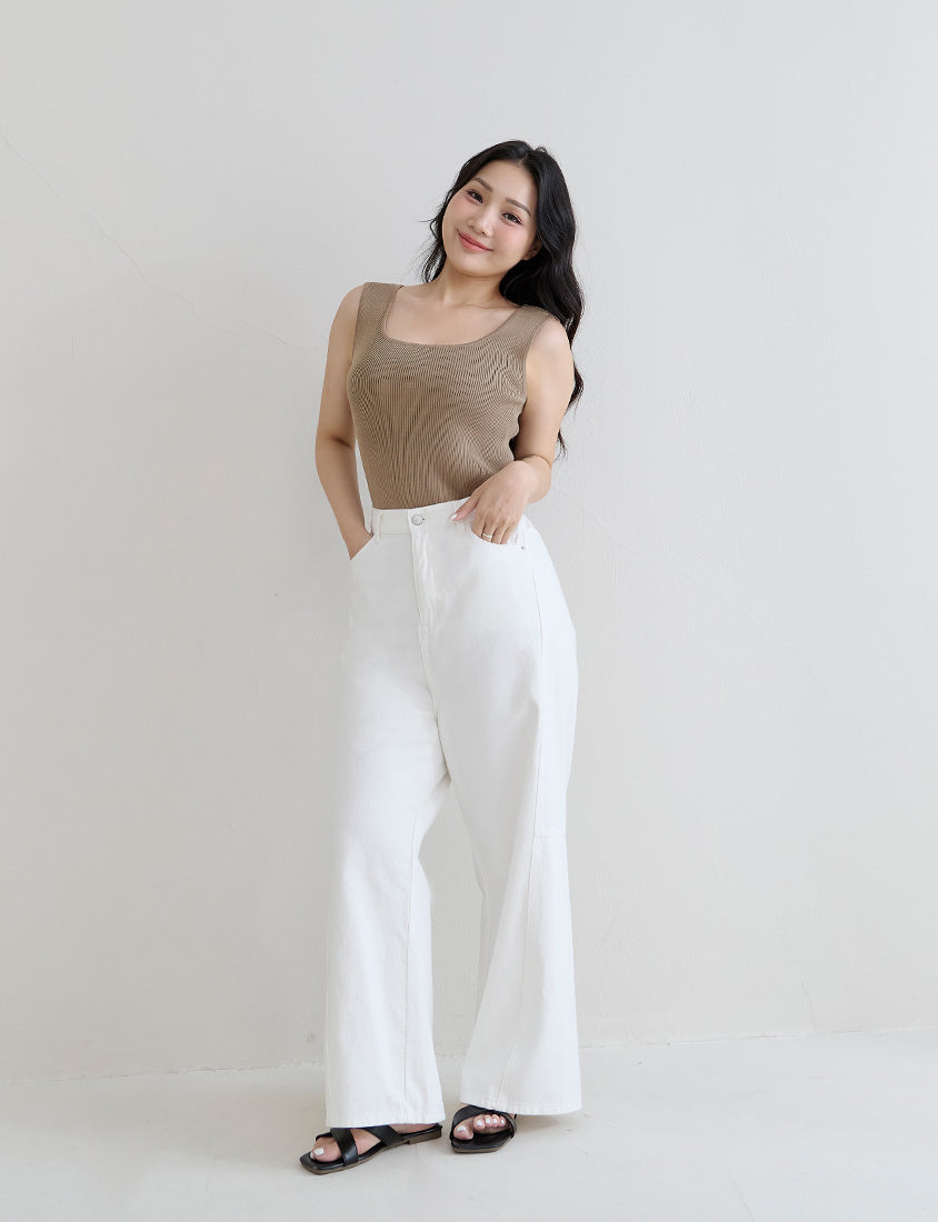 Square Neck Wide Straps Bra Bulges Support Knit Plus Size Tank Top