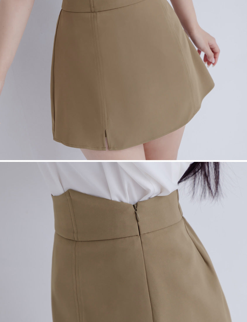 MISS. Ultra Waist-Sculpting Boned Back Elastic Slit Plus Size Mini Skirt (With Shorts)