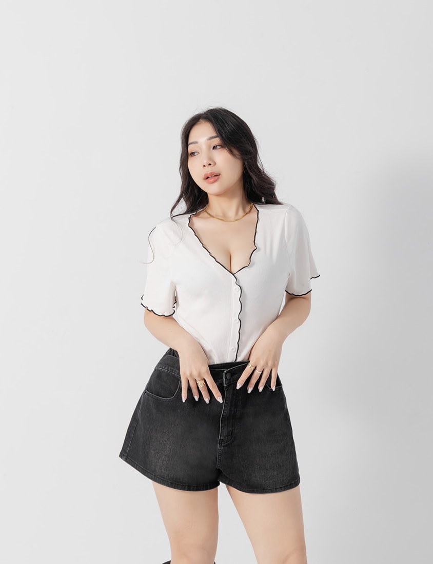 MUA! Asymmetrical Waistband Plus Size Denim Shorts