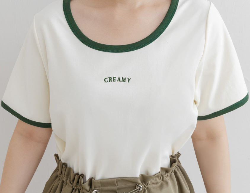 CREAMY Embroidered Color-Block Plus Size Tee
