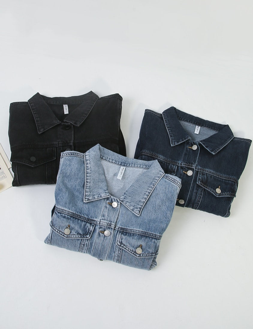 Casual Classic Denim Plus Size Long Sleeve Jacket