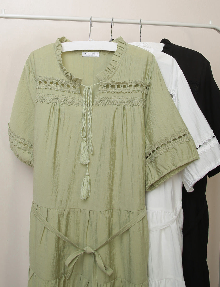Intricate Lace Tie-Waist Flare Plus Size Mini Dress