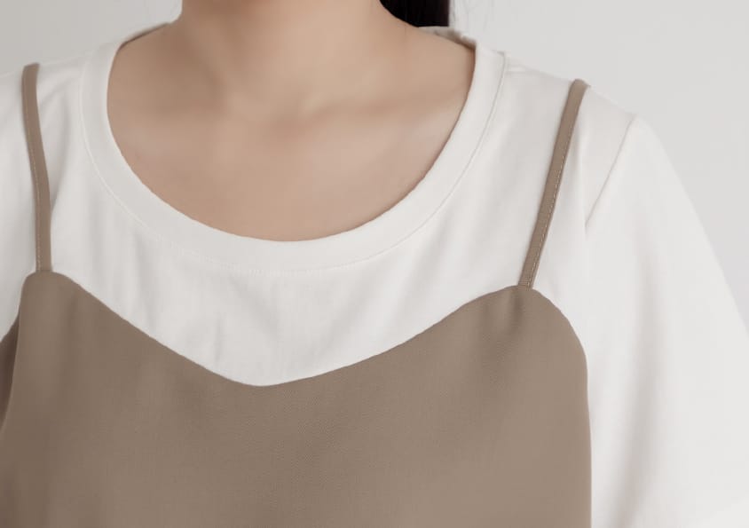 Sweetheart Neckline Twill Faux Two-Piece Plus Size Top