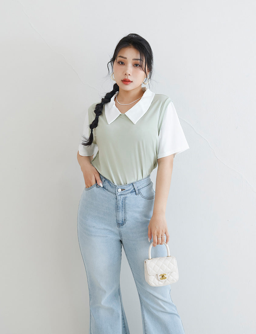 MISS. Lyocell Cooling Faux Two-Piece Plus Size Top