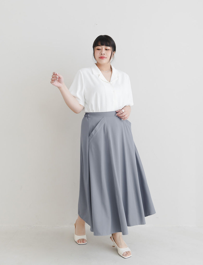 MISS. Contrast Stitch A-Line Back Elastic Waist Plus Size Maxi Skirt