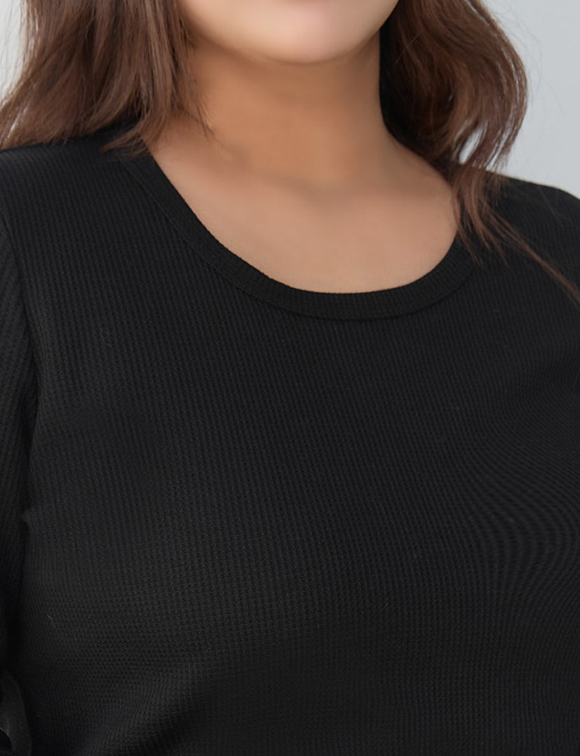 Casual Versatile Waffle Knit Plus Size Long Sleeve Top