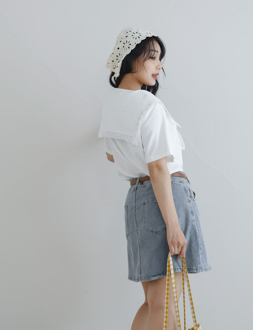 Japanese Style Lace Sailor Collar Tie Plus Size Top Blouse