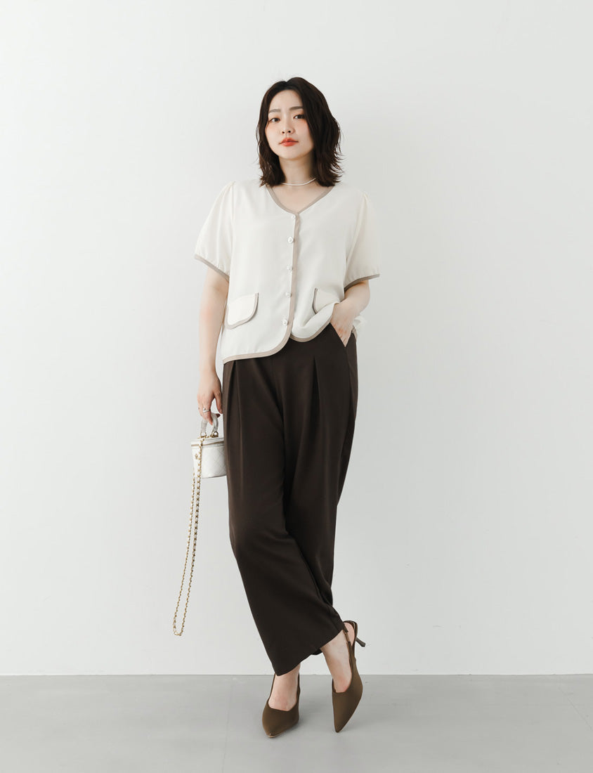 MISS. Cotton Linen Pleated Waist Plus Size Wide Leg Pants