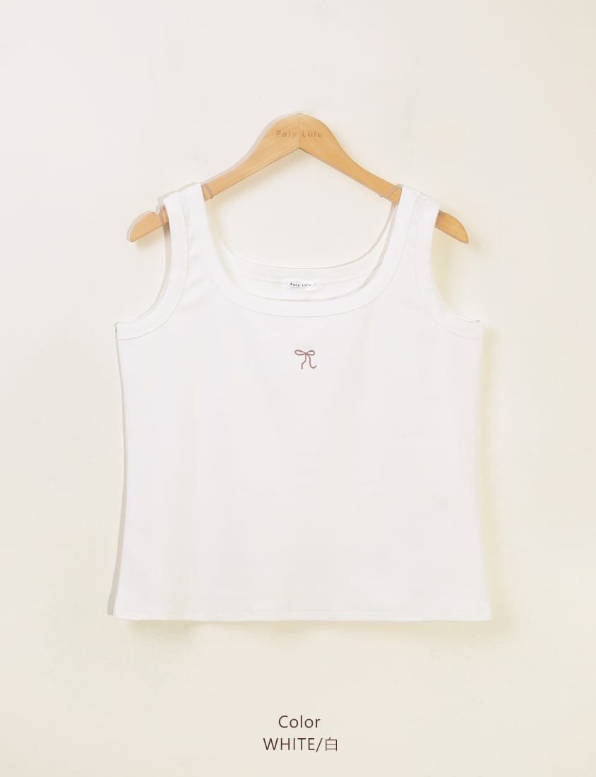 Crew Neck Bow Tie Embroidered Plus Size Cami