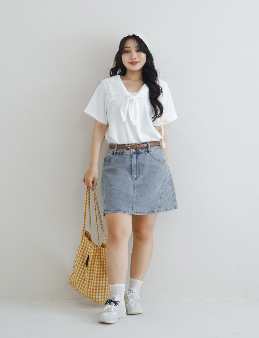Japanese Style Lace Sailor Collar Tie Plus Size Top Blouse