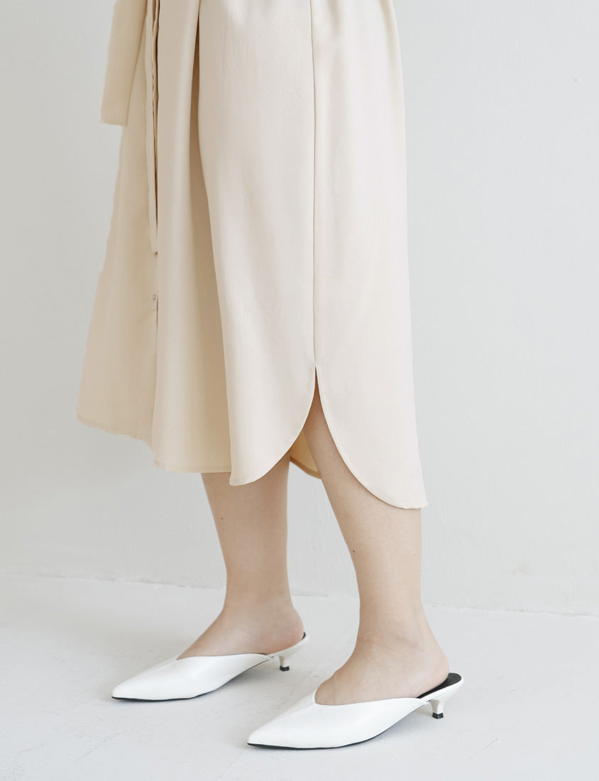 MISS. Cuban Collar Chiffon Button Short Sleeve Dress (with Waist-Tie )