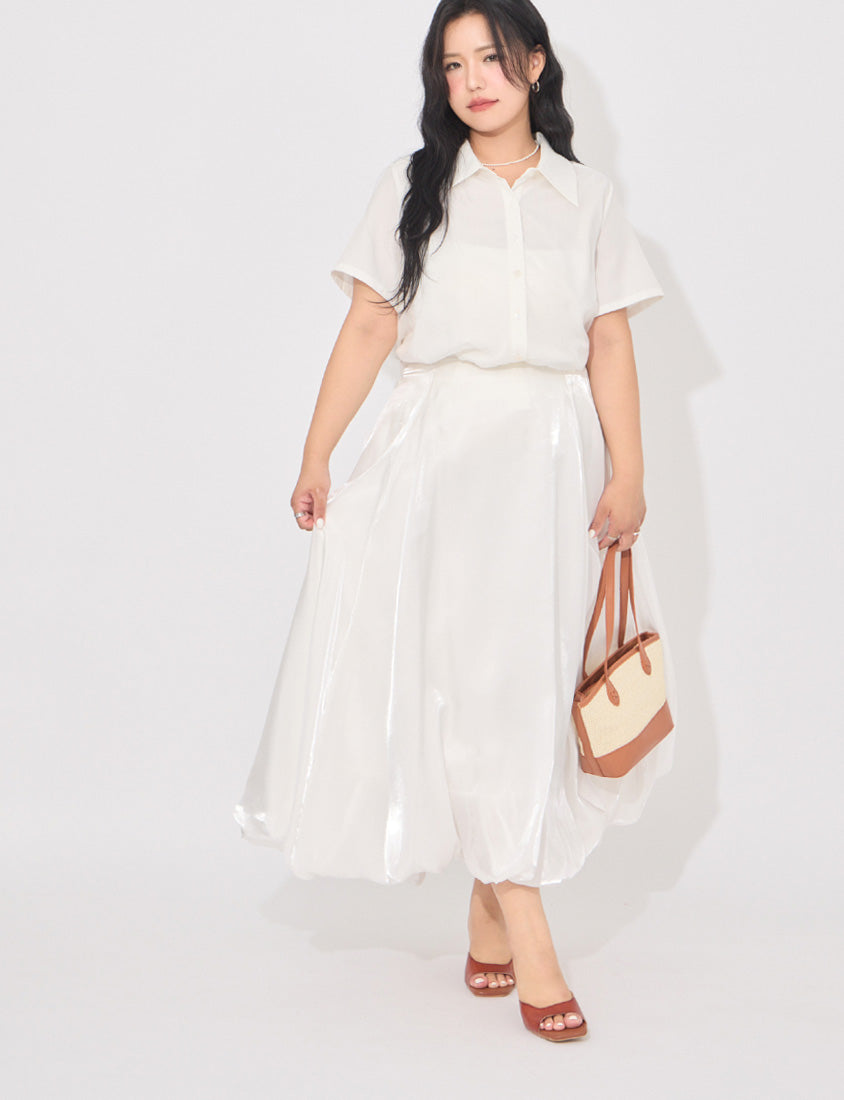 MORE U Airy Glossy Plus Size Bubble Skirt