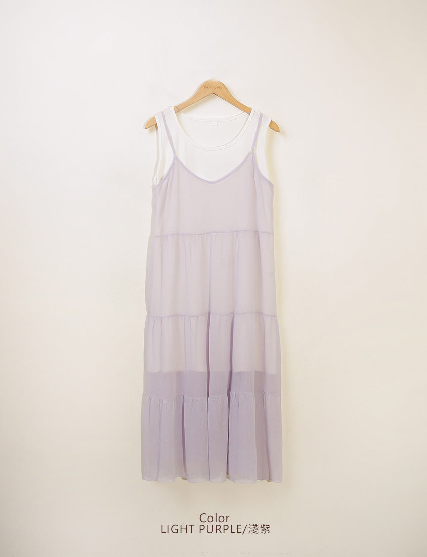 Two Piece Sheer Crinkled Tiered Plus Size Maxi Dress (with Inner Tank)
