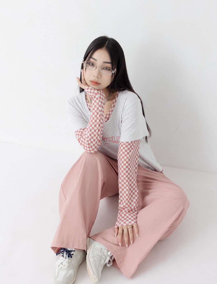 MUA! Sexy Checkered Mesh Long Sleeve Plus Size Top