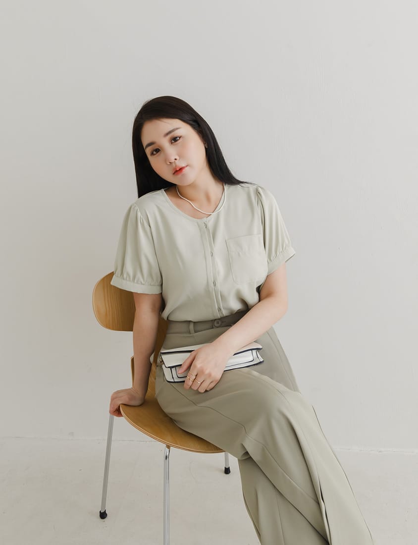 MISS. Minimalist Double Placket Pocket Plus Size Blouse